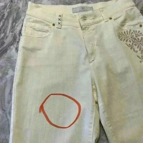 Dismero Vermoda Spa Jeans 30 Italy Ivory Mid Rise Stretch Women's Gold Details - Picture 13 of 16